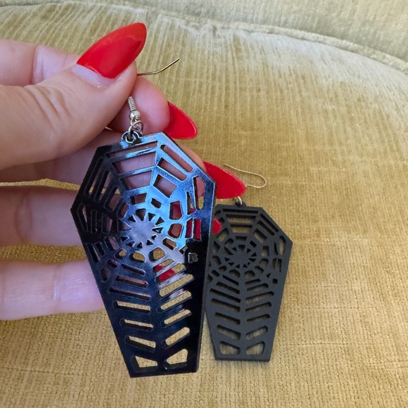 Accessories - Black Spider Web Coffin Earrings, new